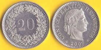 Mince Švýcarsko 20 centů 2007