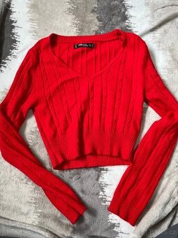 Cerveny novy crop svetrik M damsky