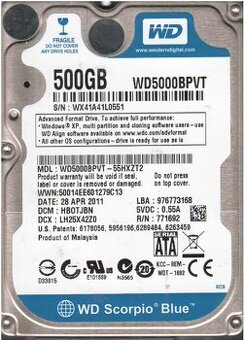 HDD 2,5" WD Scorpio Blue 500GB