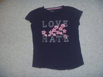 Modré tričko s kytičkami vel. 158/164