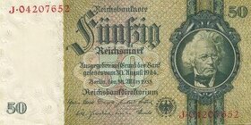 50 Reichsmark 1933, Válečné vydání,platná na našem území. St