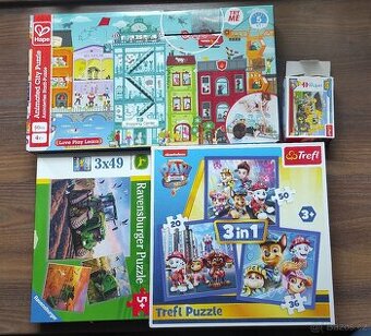 4x dětské puzzle Ravensburger, Hape, Trefl (Tlapková patrola