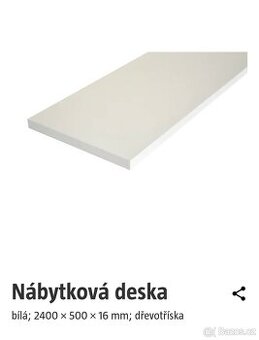Nábytková deska bílá 2400 x 500 x 16 mm - 1