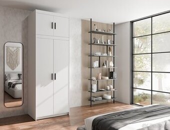 Bílá šatní skříň s nástavcem - 1