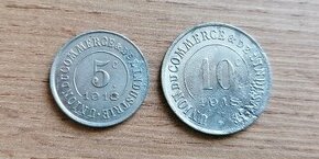 Francie 5 a 10 Cent. 1918 válečné francouzské nouzové mince