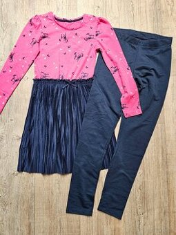 Dívčí šaty a legíny jednou nošené vel.134-140