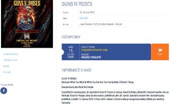 Nabízím k prodeji 2 ks VIP vstupenek na koncert GUNS N´ROSES
