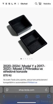 Tesla Model 3 a Y originální přihrádky do středové konzole