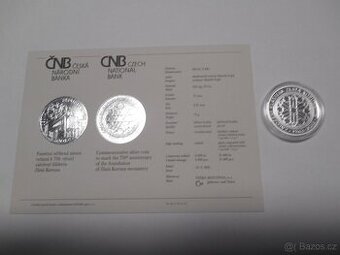 Stříbrná mince k 750. výročí založení kláštera Zlatá Koruna