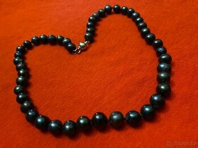 Náhrdelník z pravých černých perel 9-10 mm