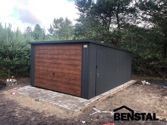 Garáž plechová 4x5, střecha sedlová vzadu, barva antracit, k