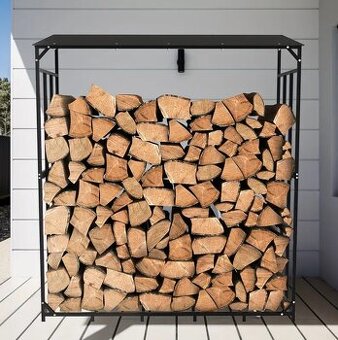 Kovový stojan na palivové dřevo s krytem – dřevník 156×60×16