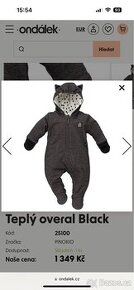 PINOKIO Happy Day Teplý dětský  overal Black vel 56
