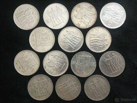 14 kusů starých stříbrných 20 Kč, mince z První Republiky