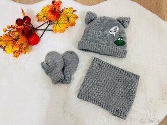 🐸 Dětská zimní sada – čepice s oušky, nákrčník a rukavičky