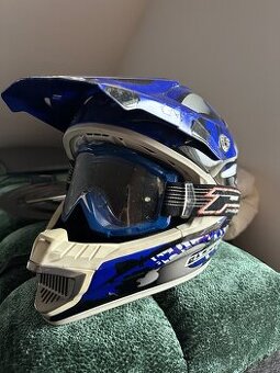 Motorkářská helma Thundra Blue + ventilované MX brýle 🏍️ (E