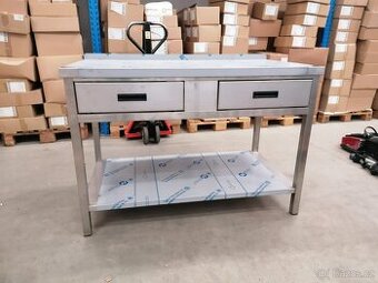 Nerezový stůl se dvěma šuplíky + POLICE ZDARMA