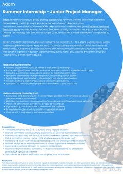 Junior Project Manager - Letná stáž (17. 6. – 12. 9.)
