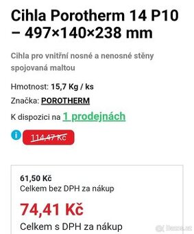 Cihly 140mm - Porotherm 14 profi