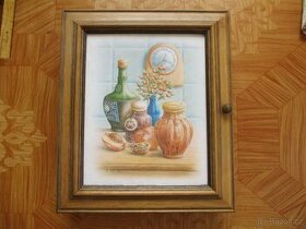 Dřevěná krabice obraz. krabice na víno a metaxu, košíček