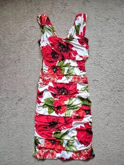 Krásné společenské šaty s červenými kytkami El 40