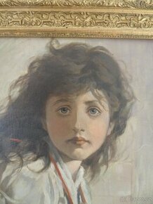 Dívka, ženský portrét, starožitný obraz, olej.
