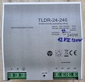 T-LED spínaný zdroj na DIN lištu TLDR-24-240, 24V / 240W
