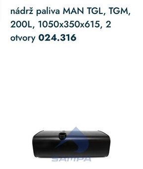 Nová nádrž paliva MAN TGL, TGM, 200L, 1050x350x615, 2 otvory