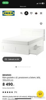 Postel IKEA BRIMNES 180 s čelem + rošty
