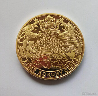 Medaile Země Koruny české – pozlacená Au 999 – certifikát