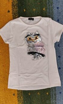 Bílé triko se sovou - vel. 10-11 let