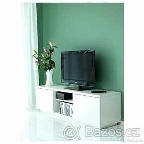 BYÅS TV stolek, lesklá bílá, 160x42x45 cm