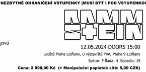 Rammstein 12.5.2024 Praha-Letňany v 15 hodin
