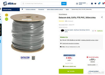 Datacom drát, CAT6, FTP,305m/cívka 10kč/m TOP CENA