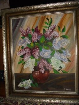 Obraz v původním rámu "Šeříky" - Fr. Nevrkla