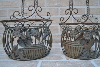 Kovový košík na květiny -květník PROVENCE - sada 2ks - antik