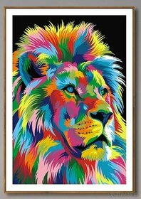 5D diamantove malování,  barevný lev
