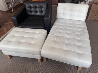 Lenoška, křeslo a podnožka Ikea - kůže Karlstad