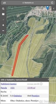 Prodej pozemků – orná půda, Ondratice, okres Prostějov