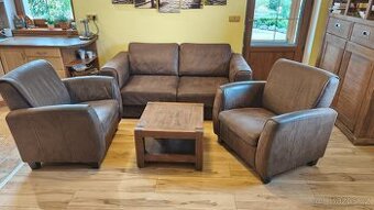 Kožený gauč a křesla