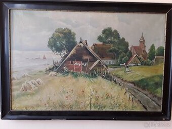 8 kartonů knih různých žánrů+  starož.obraz