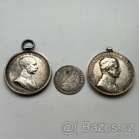2 x stříbrná medaile , 1x Jeton 1767 Marie Terezie - 1