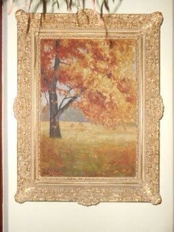 Obraz olej DUB-Vošmik r.1936 s věnováním - s rámem 63x48cm - 1