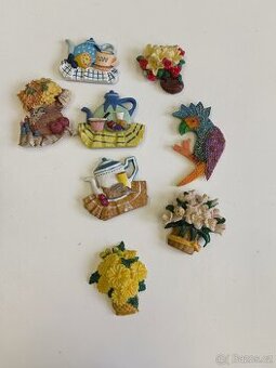 Sada barevných magnetů na ledničku - čajové konvice, květiny