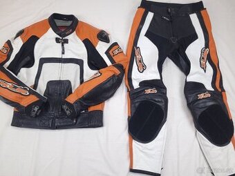 XLS ORANGE dvojdielna pánska kožená moto kombinéza 50 M