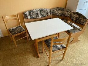 Rohová lavice, stůl, židle