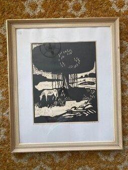 Rostislav Štěpáník - krajina s koněm / sign. tisk / 1976