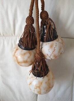 Starožitný lustr art deco na provazu béžové koule