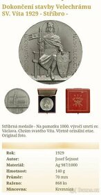 Stříbrná medaile 1929 Josef Šejnost Dokončení stavby Velechr