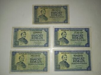 BANKOVKY 20 KČS 1945, LONDÝNSKÁ EMISE, NEPERFOROVANÉ